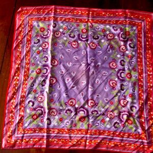 25 1/2” square scarf purple,red,silver, green, and white